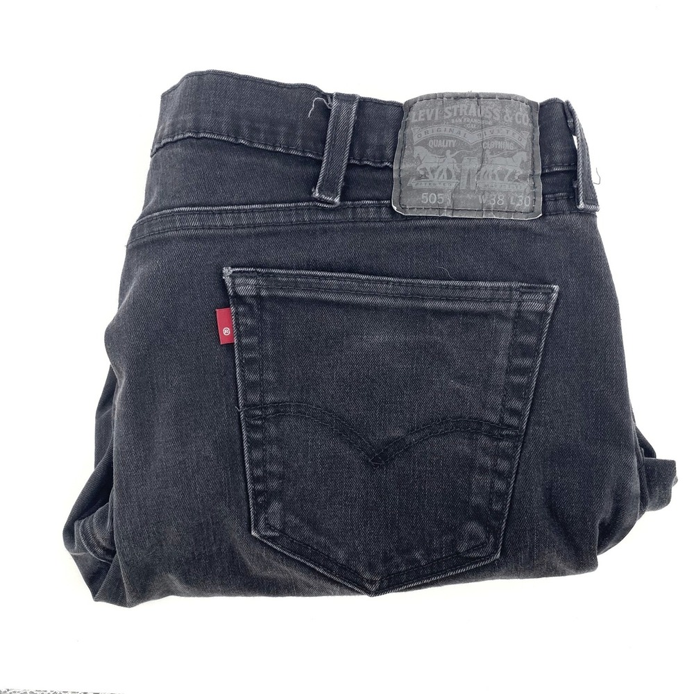 Levi's Strauss & Co 505 Jeans Mens 38x30 Black Denim Faded Straight Selvedge Leg
